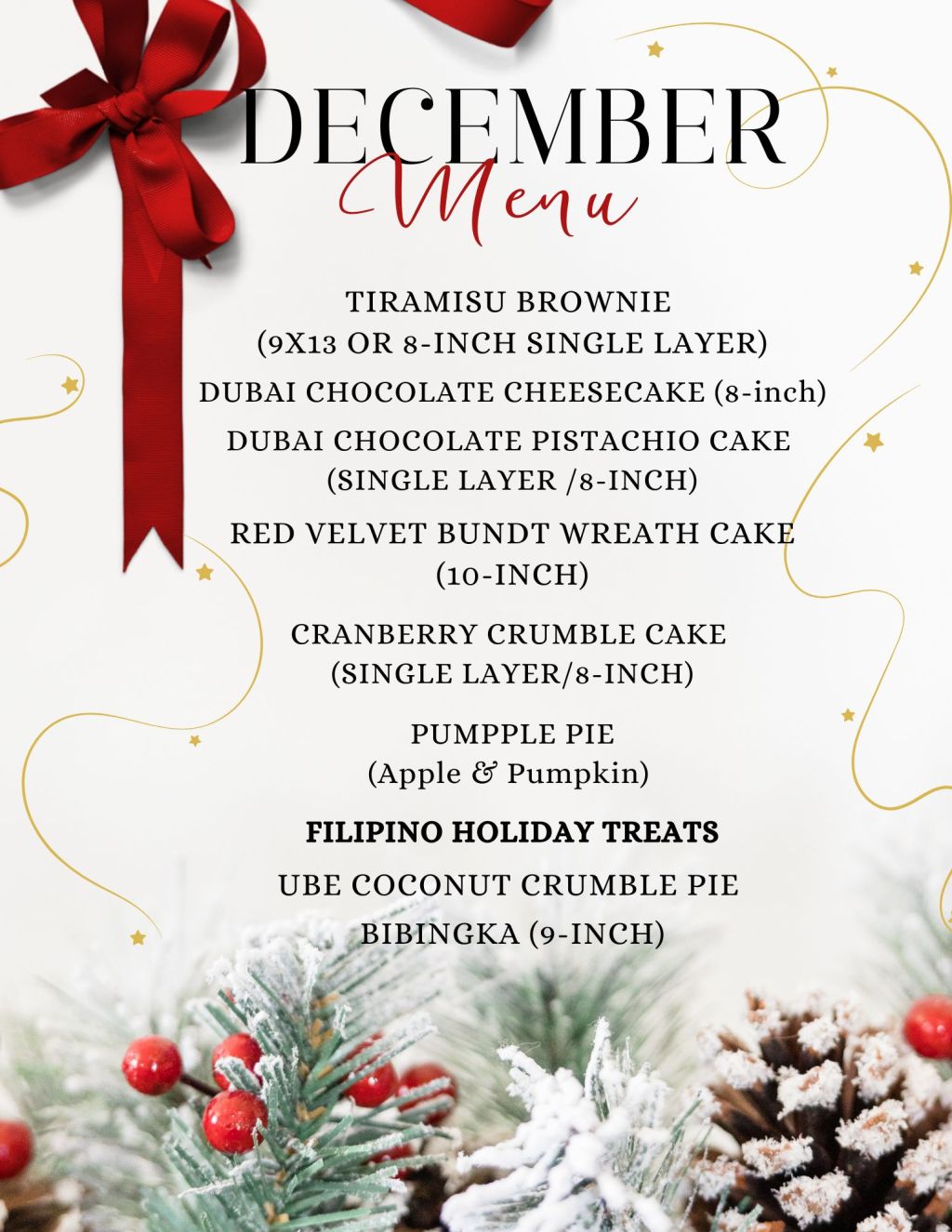 DECEMBER PRE ORDER MENU