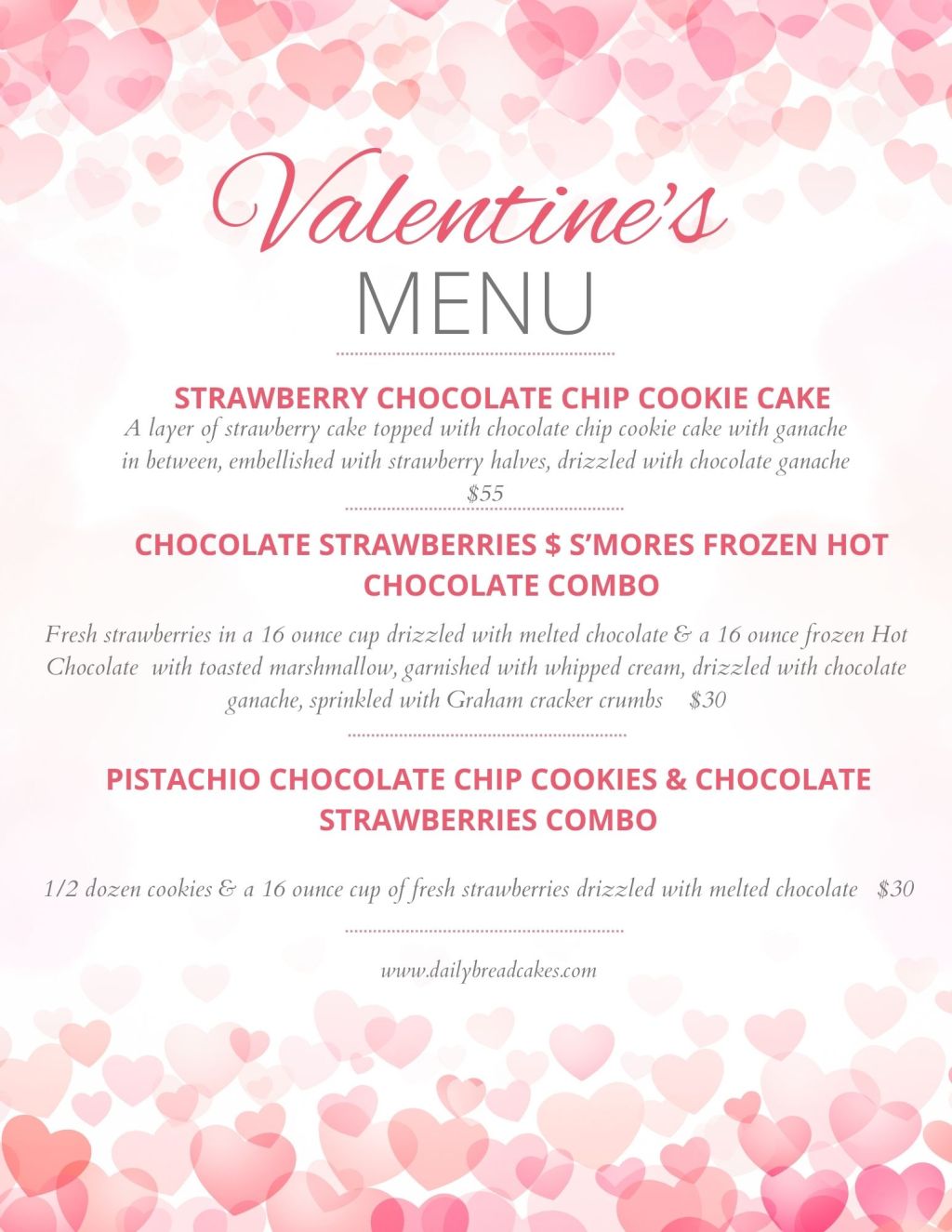 Valentine’s Day Pre Order Menu